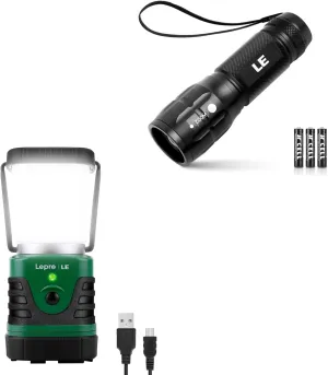Lighting EVER Bundle – 2 Items：1000LM Rechargeable LED Camping Lantern & High Lumens LED Flashlights