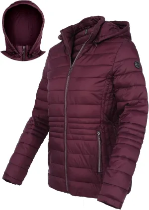 Lightweight Puffer Jacket Women Short Jacket Quilted Winter Coats with Detachable Hood, Burgundy 2XL