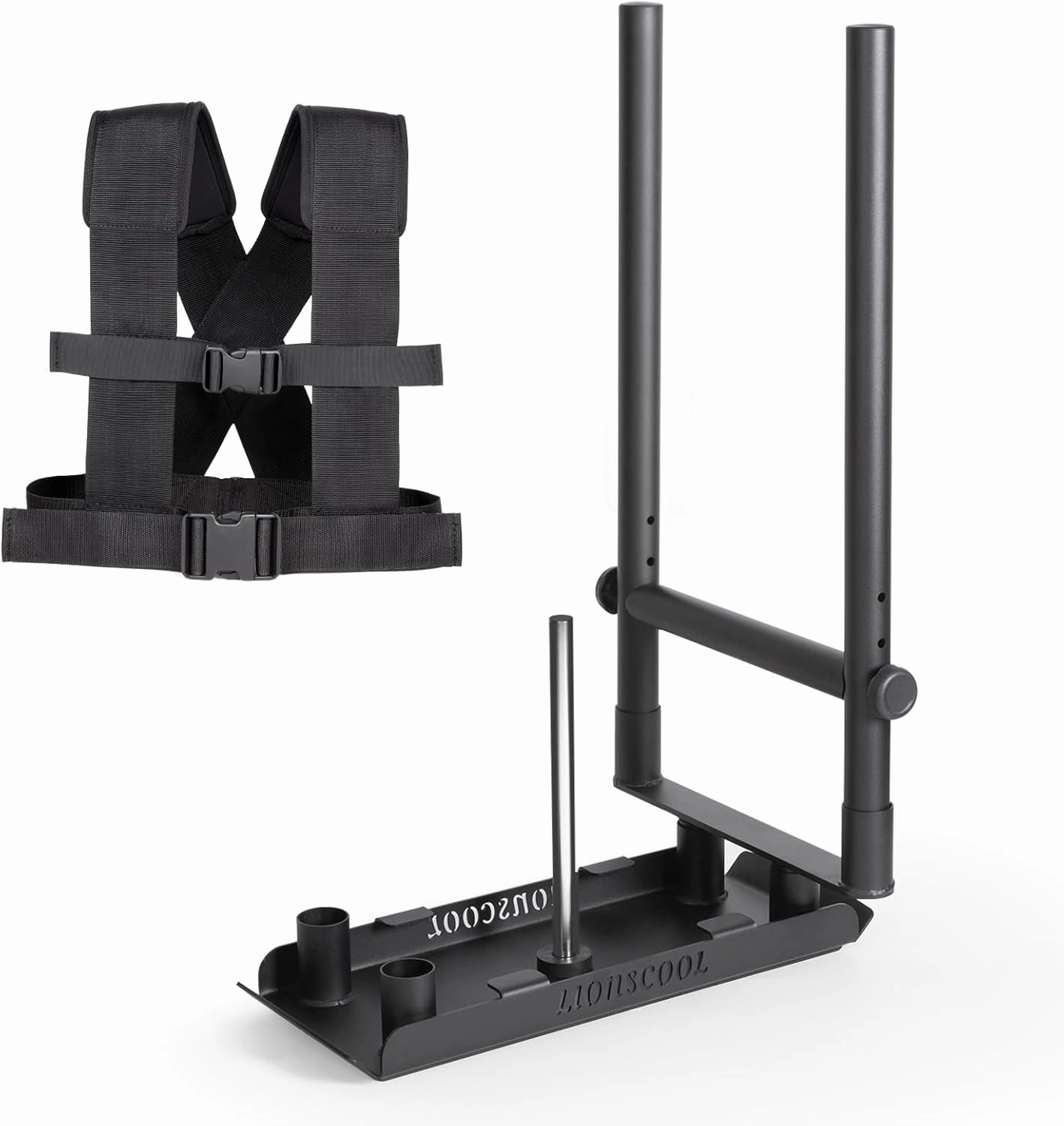 LIONSCOOL Weight Training Sled with Pro Pulling Belt or Vest Set, Sled Push with Adjustable Handle, Power Sled Workout Sled for Drag Speed Training Improvement and Strength