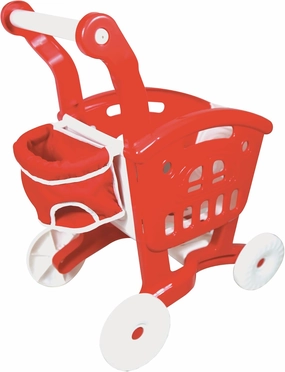 Lissi: Doll Shopping Cart & Food Accessories - Red Trolley & Play Foods Set, Cart is Equipped w/a Baby Holder, Pretend Play Toy, Kids Ages 2 