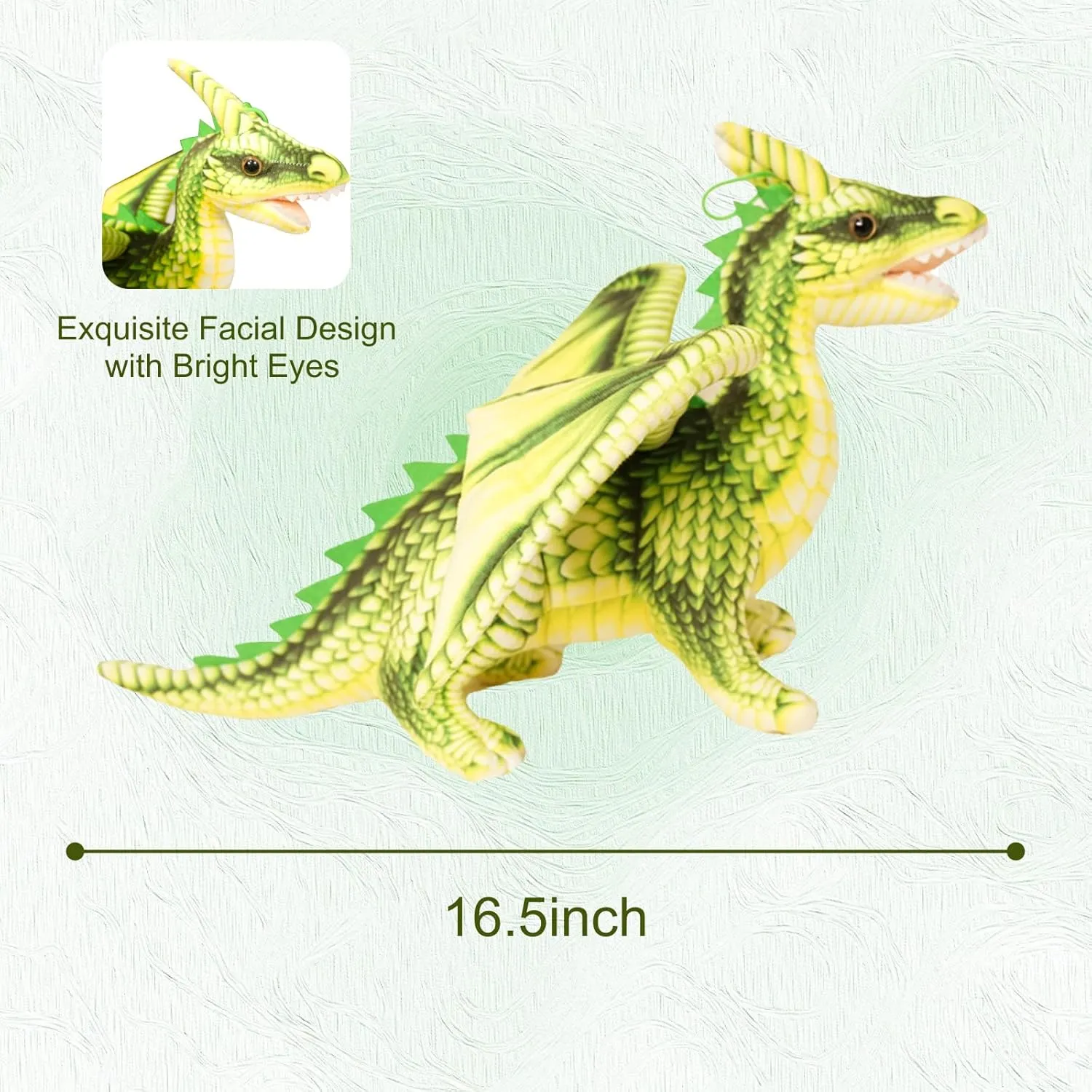 Little Flying Dragon- Cute Dinosaurs Stuffed Animal Plush Toy, 16.5 Inch Adorable Soft Dragon Toy Plushies Gifts for Kids Babies Toddlers (Green)