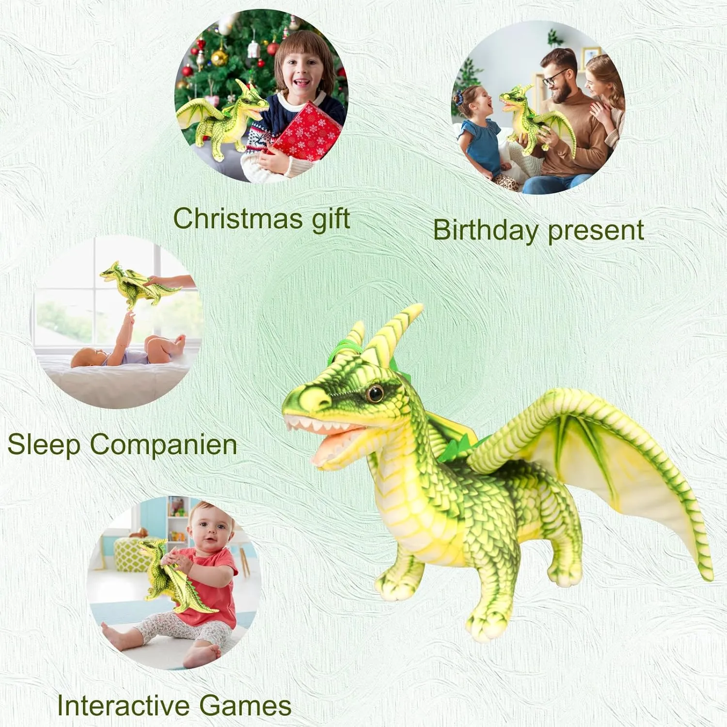 Little Flying Dragon- Cute Dinosaurs Stuffed Animal Plush Toy, 16.5 Inch Adorable Soft Dragon Toy Plushies Gifts for Kids Babies Toddlers (Green)