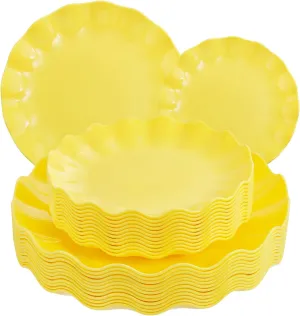 LIYH 24pcs Yellow Plastic Plates Reusable,Unbreakable Dinner Plates,Salad Plate,Microwave & Dishwasher Safe,Plate Sets Perfect for Parties,Birthday,Picnics(12guests)
