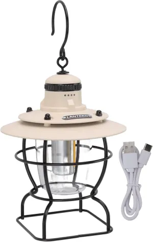 LLED Camping Lantern, Retro Metal Camping Light Lantern Tent Lamp Searchlight Multifunctional Outdoor Portable Retro Style with Rechargeable Battery for Power Outages, Emer (Milk White)