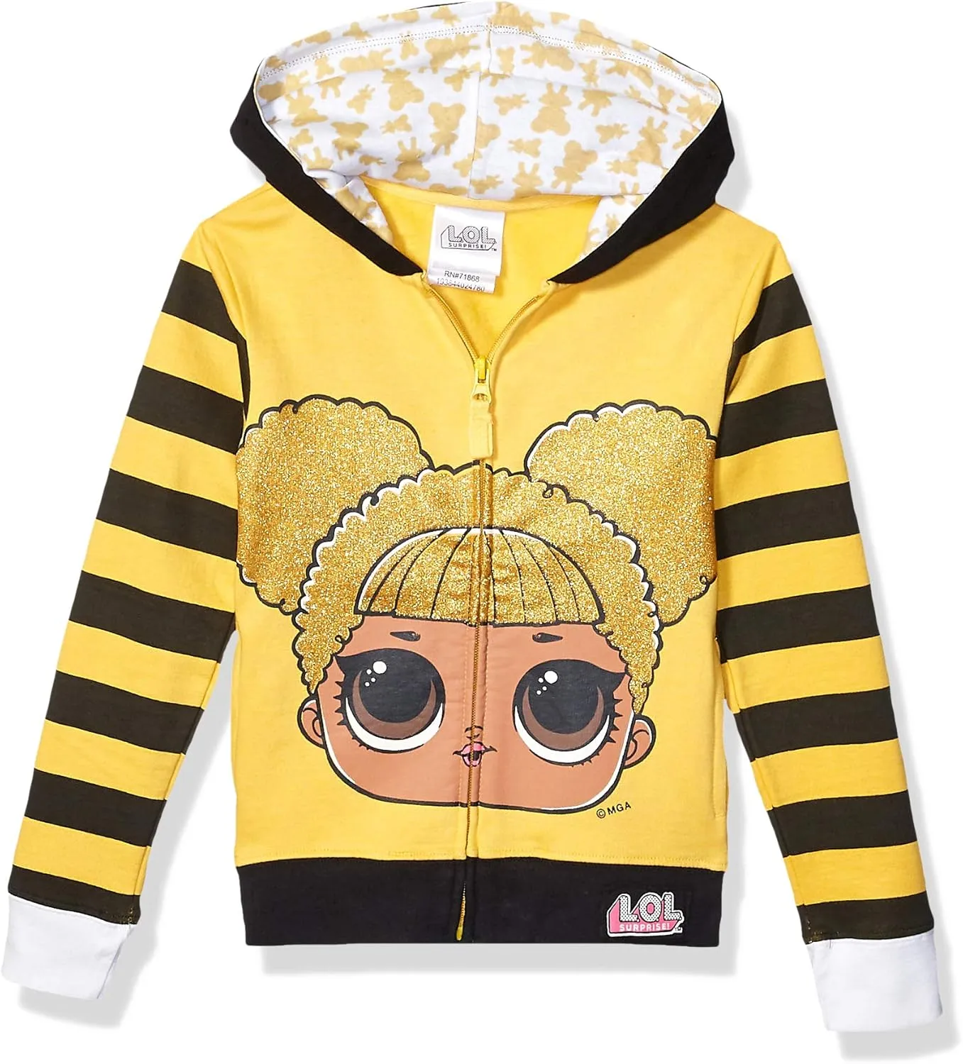 L.O.L. Surprise! Girls' The Glitterati Crystal Queen Big Face Zip-up Hoodie