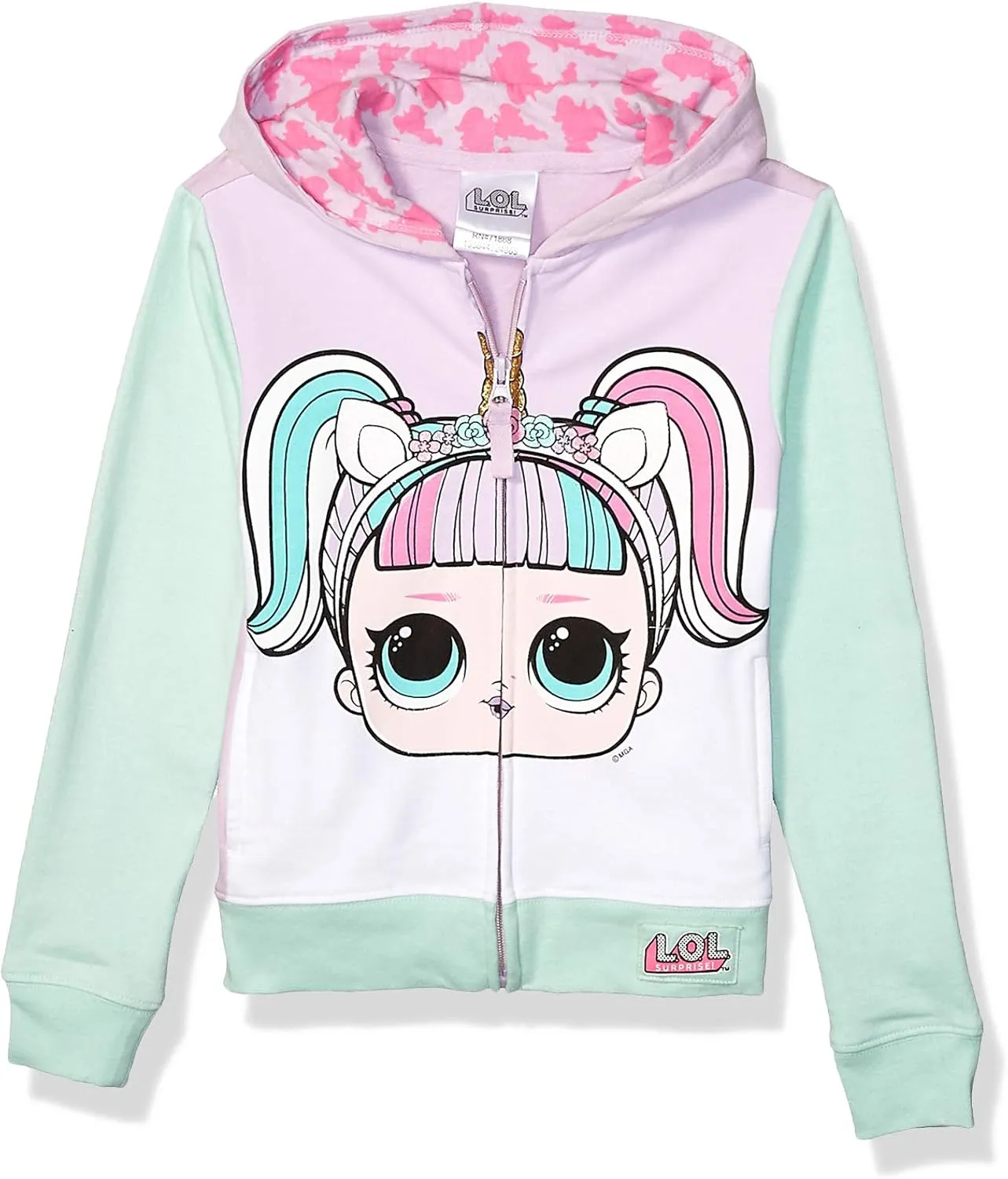 L.O.L. Surprise! Girls' The Theater Club Unicorn Big Face Zip-up Hoodie