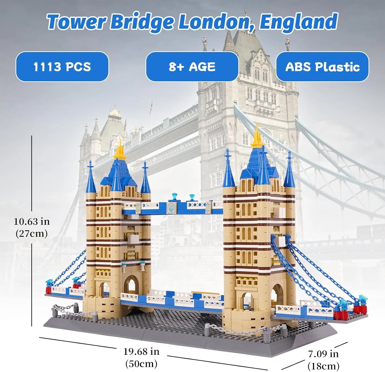 London's Tower Bridge Building Blocks Set, Regular Size Brick World History Architectural Model Kit, Landmark Collection Set Educational Toy for Kids and Adults, Gift Office Décor, 1052 PCS