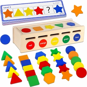 LOOIKOOS Montessori Toys for 1 2 3 Year Old Boy Girl, Toys for Ages 4 Toddlers Kids, Birthday Gifts, Wooden Learning Colors Shapes Sorter Set for Toddlers 1-3