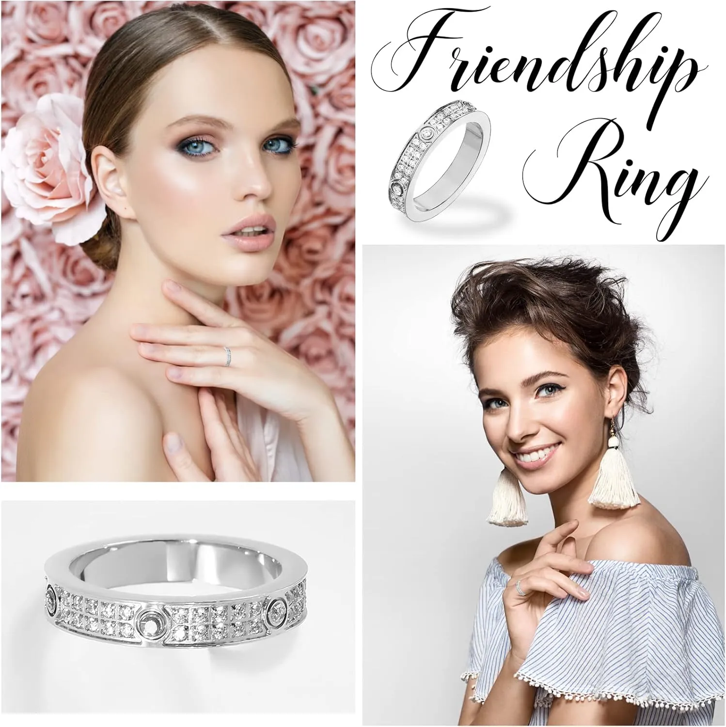 Love Rings with Gold Plated for Women Friendship Rings CZ Stainless Steel Gold/Silver Wedding Engagement Wedding Bands with Jewelry Gifts Box