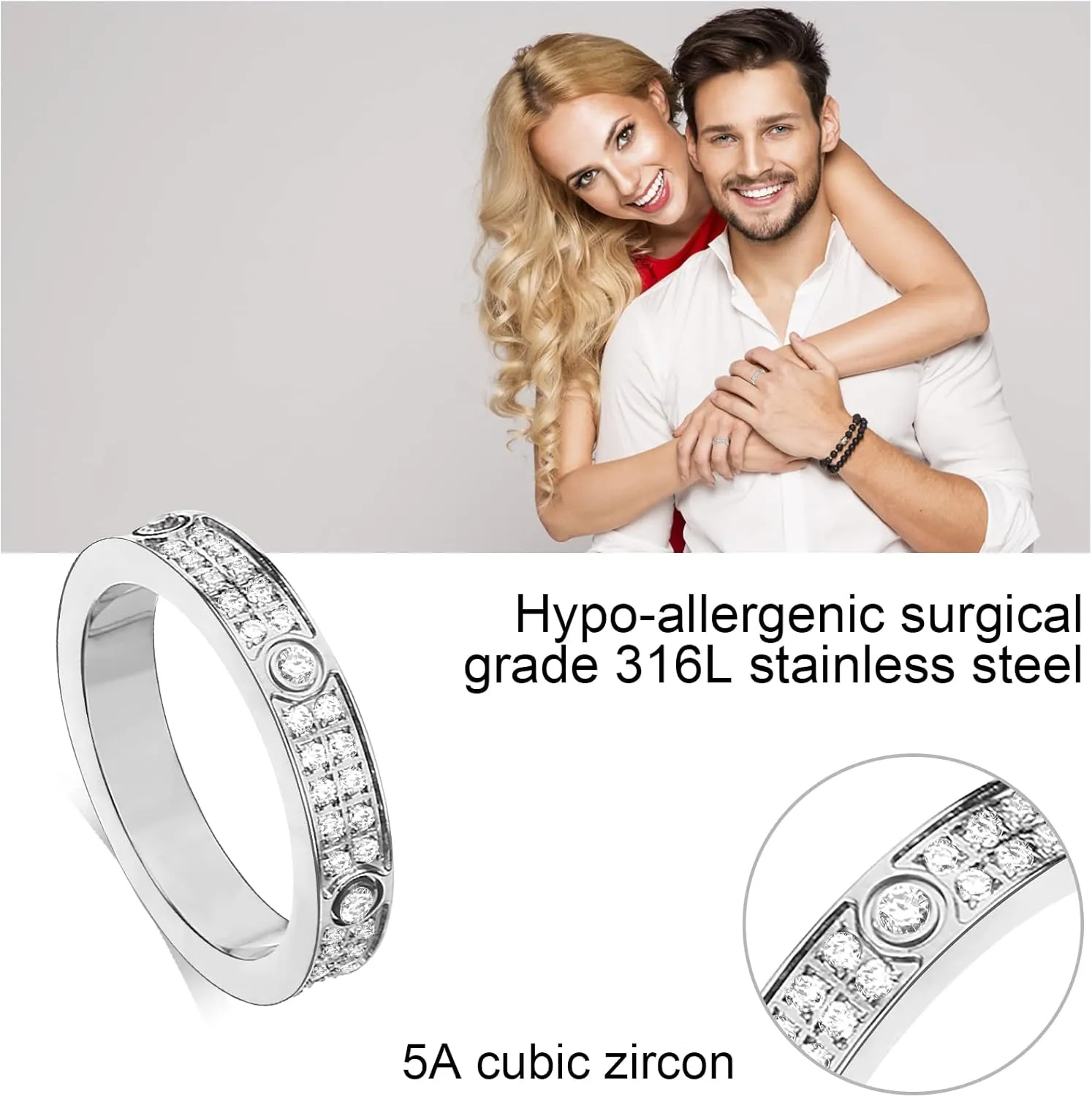 Love Rings with Gold Plated for Women Friendship Rings CZ Stainless Steel Gold/Silver Wedding Engagement Wedding Bands with Jewelry Gifts Box