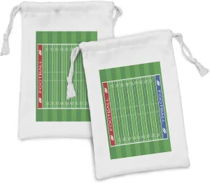 Lunarable Football Fabric Pouch Set of 2, American Football Field Playground Stripes and Numbers League Scramble Score, Small Drawstring Bag for Toiletries Masks and Favors, 9" x 6", Blue Red Green