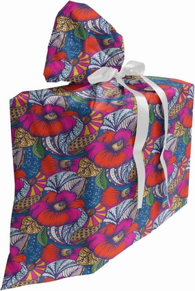 Lunarable Colorful Gift Bag, Intricate Vibrant Colored Flower Motifs in Style Oriental Garden Art Theme, Fabric Party Favor Pouch with 3 Ribbons, 27, Multicolor