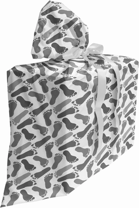 Lunarable Footprint Fabric Gift Bag, Multitude Continuous Monochromatic Human Footstep Imprints on Plain Backdrop, Present Sack for Parties Birthdays with 3 Ribbons, 27, Grey and White