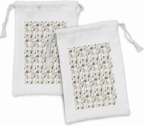 Lunarable Leaves Fabric Pouch Set of 2, Botanical Style Various Leafage Autumn Deciduous Trees Fall Theme, Small Drawstring Bag for Toiletries Masks and Favors, 9" x 6", Charcoal Grey Caramel