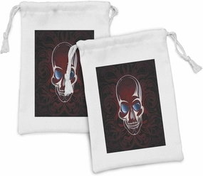 Lunarable Skull Fabric Pouch Set of 2, Scary Deadly Skeleton Head with Victorian Backdrop Image Artwork, Small Drawstring Bag for Toiletries Masks and Favors, 9" x 6", Slate Blue Burgundy