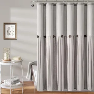Lush Decor Linen Button Shower Curtain, 72" W x 72" L, Gray - Rustic Shower Curtain - Color Block Bath Curtain With Coconut Button Detail- Country & Modern Farmhouse Bathroom Decor