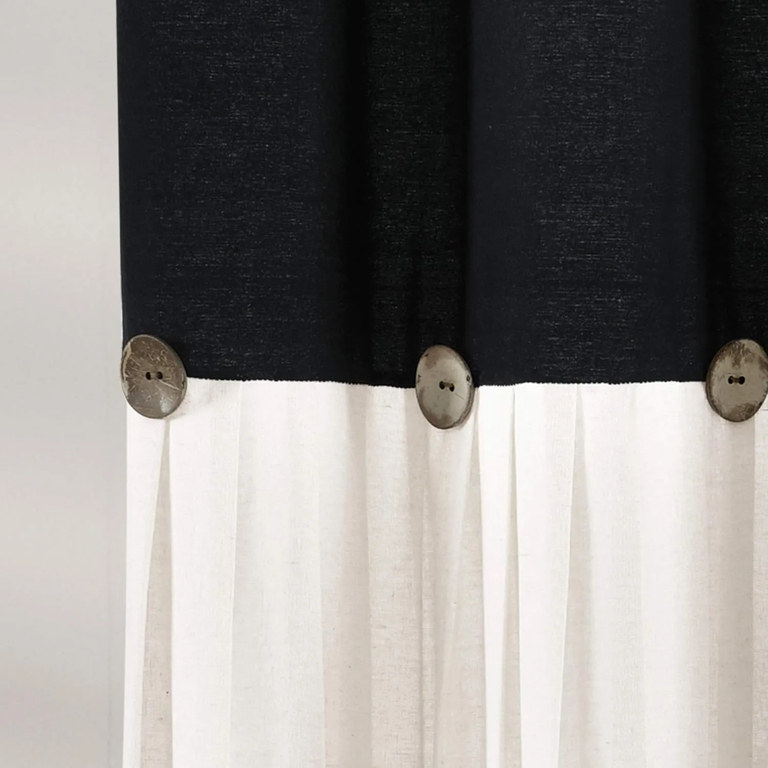 Lush Decor Linen Button Shower Curtain, 72" x 72", Black & White