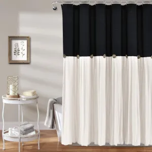 Lush Decor Linen Button Shower Curtain, 72" x 72", Black & White
