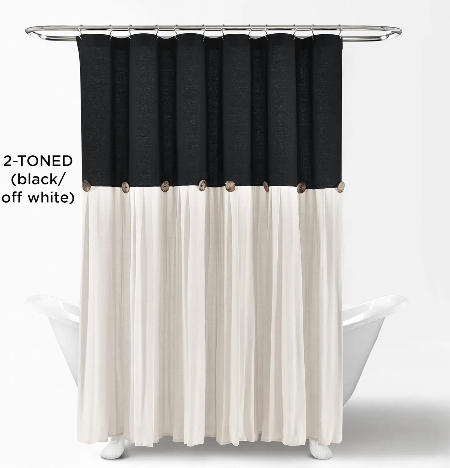 Lush Decor Linen Button Shower Curtain, 72" x 72", Black & White