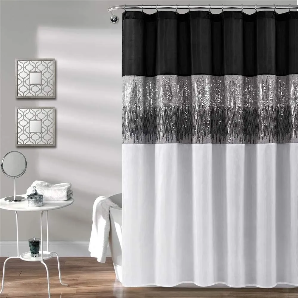 Lush Decor Night Sky Shower Curtain, 72" x 72", Black & White
