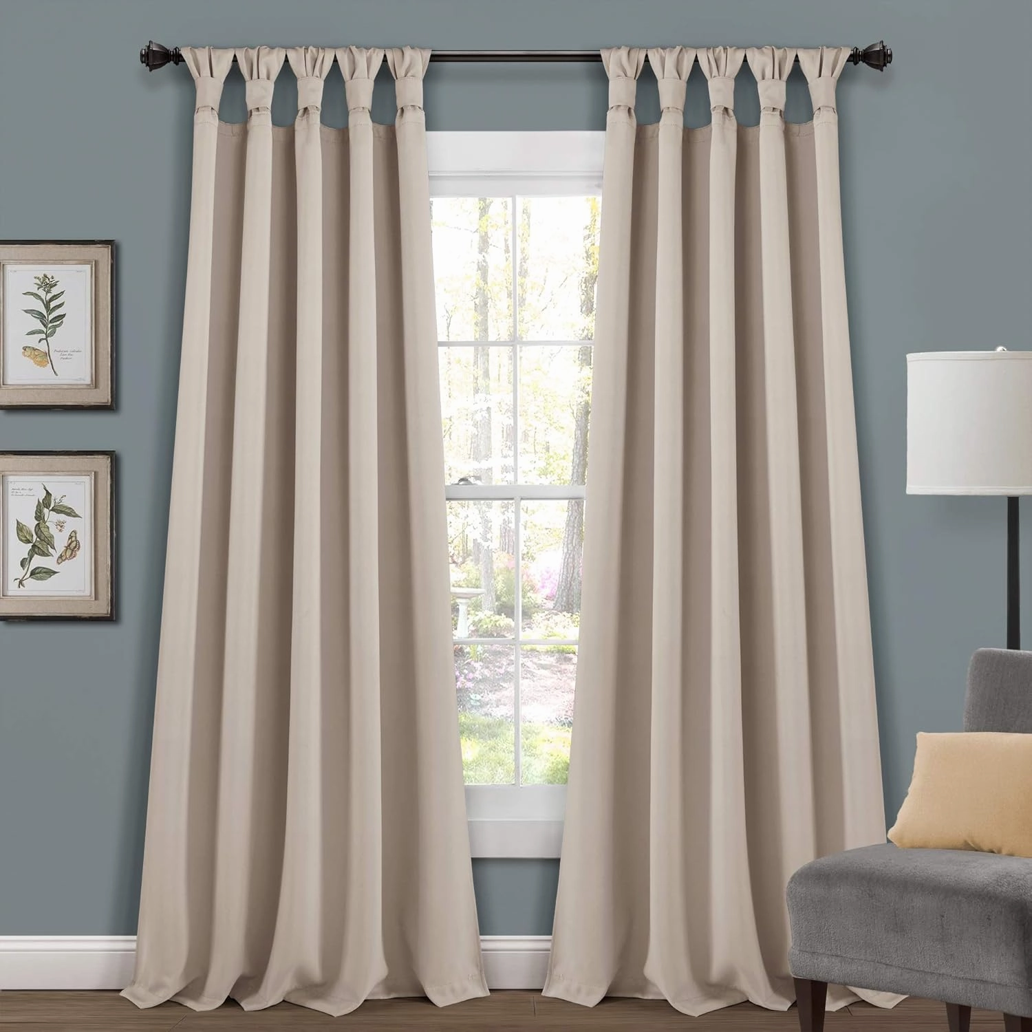Lush Decor Insulated Knotted Tab Top Blackout Window Curtain Panels, Pair, 52" W x 95" L, Wheat - Blackout Curtains - Traditional & French Country Curtains For Living Room, Bedroom & Dining Room