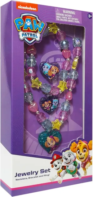 LUV HER Paw Patrol Girl's Jewelry Set - Dress up 3 Piece Toy Jewelry Box Set with Bead Necklace, Bracelet and Ring - Play Accessories - Ages 3 