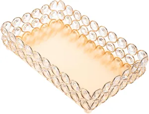Luxury Crystal Perfume Lipstick Storage Tray Gold Small Vanity Organizer for Decor