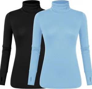 LUYAA Women's Long Sleeve Turtleneck Lightweight Slim Active T Shirts Thumb Holes for Fall Spring Winter