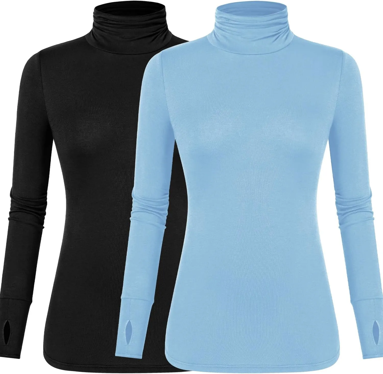 LUYAA Women's Long Sleeve Turtleneck Lightweight Slim Active T Shirts Thumb Holes for Fall Spring Winter