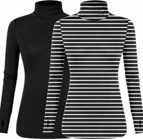 LUYAA Women's Long Sleeve Turtleneck Lightweight Slim Active T Shirts Thumb Holes for Fall Spring Winter