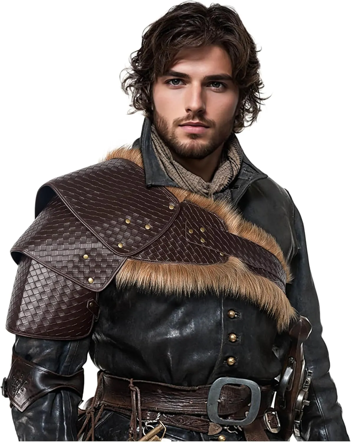L'VOW Medieval Leather Pauldron Single Shoulder Armor Viking Accessories for Men Ren Faire LARP Cosplay