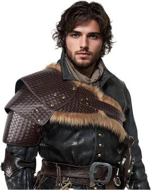 L'VOW Medieval Leather Pauldron Single Shoulder Armor Viking Accessories for Men Ren Faire LARP Cosplay