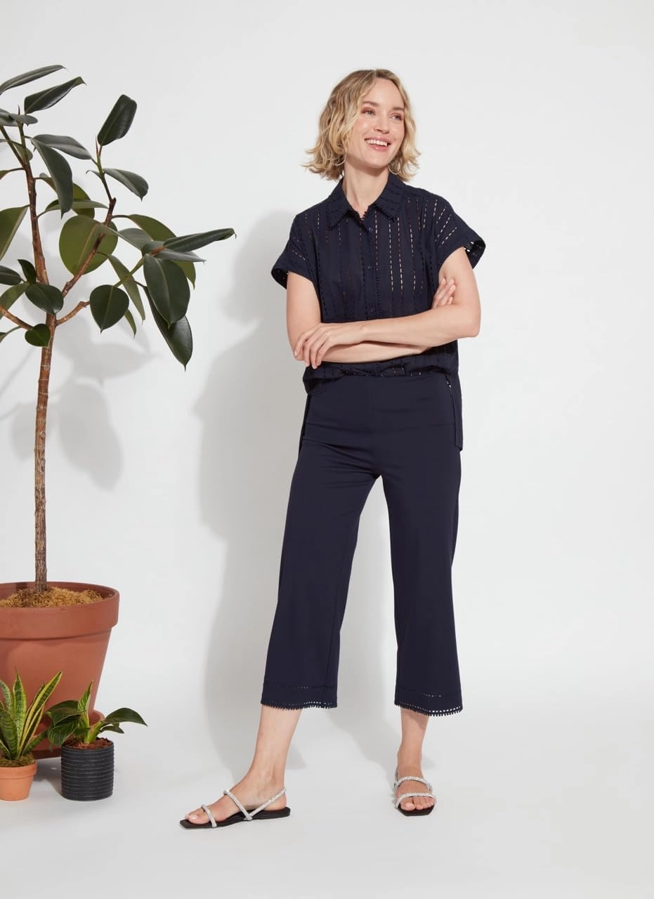 Lyssé Cornet Eyelet Blouse – Short Sleeve Button Down Shirt with Lightweight Cotton with Eyelet Embroidery Details