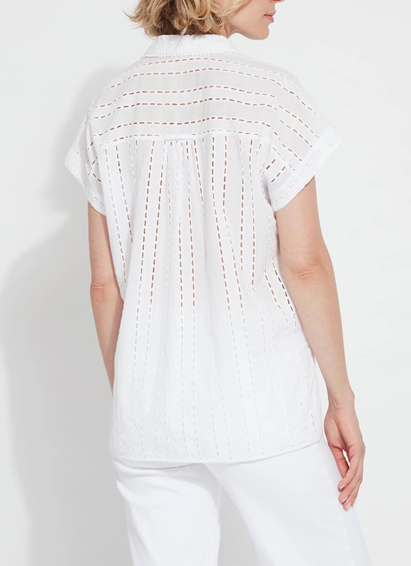 Lyssé Cornet Eyelet Blouse – Short Sleeve Button Down Shirt with Lightweight Cotton with Eyelet Embroidery Details