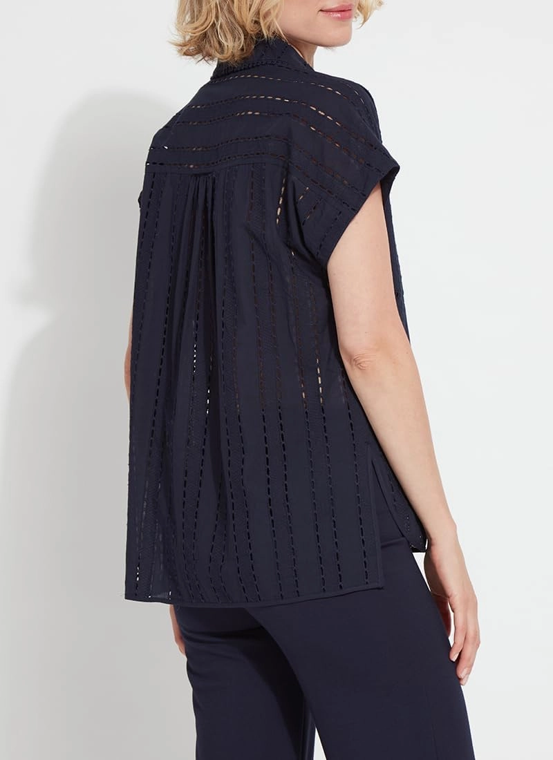 Lyssé Cornet Eyelet Blouse – Short Sleeve Button Down Shirt with Lightweight Cotton with Eyelet Embroidery Details