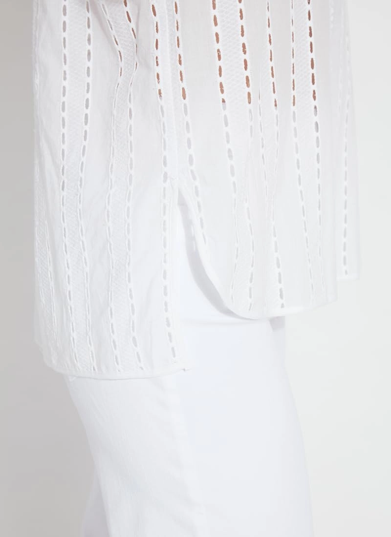 Lyssé Cornet Eyelet Blouse – Short Sleeve Button Down Shirt with Lightweight Cotton with Eyelet Embroidery Details