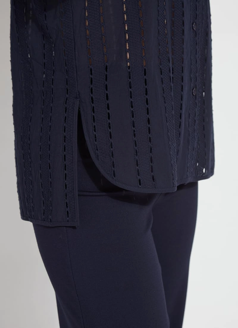 Lyssé Cornet Eyelet Blouse – Short Sleeve Button Down Shirt with Lightweight Cotton with Eyelet Embroidery Details