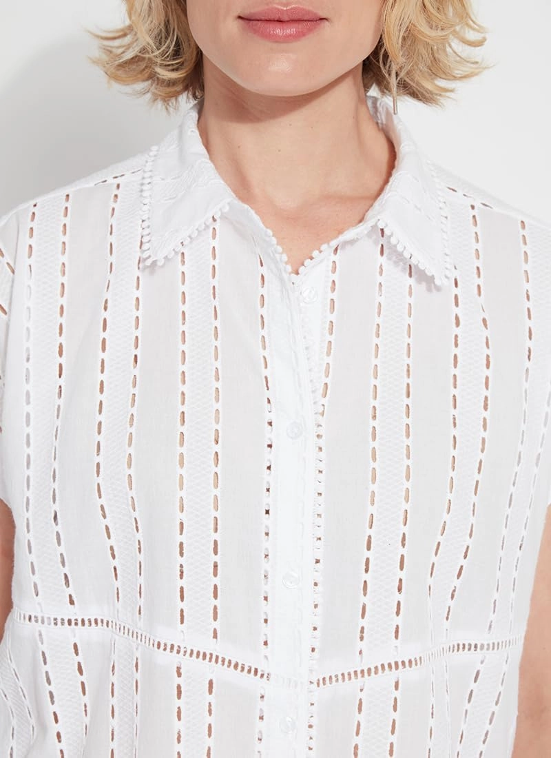 Lyssé Cornet Eyelet Blouse – Short Sleeve Button Down Shirt with Lightweight Cotton with Eyelet Embroidery Details