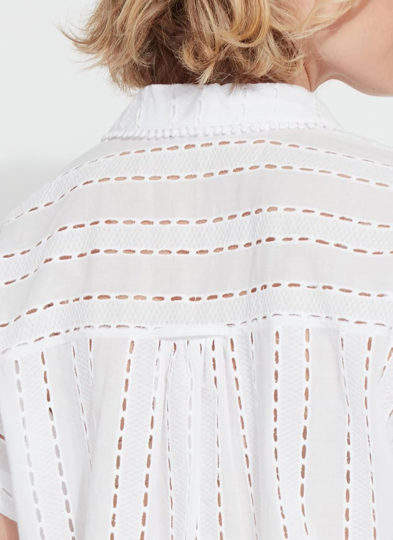 Lyssé Cornet Eyelet Blouse – Short Sleeve Button Down Shirt with Lightweight Cotton with Eyelet Embroidery Details