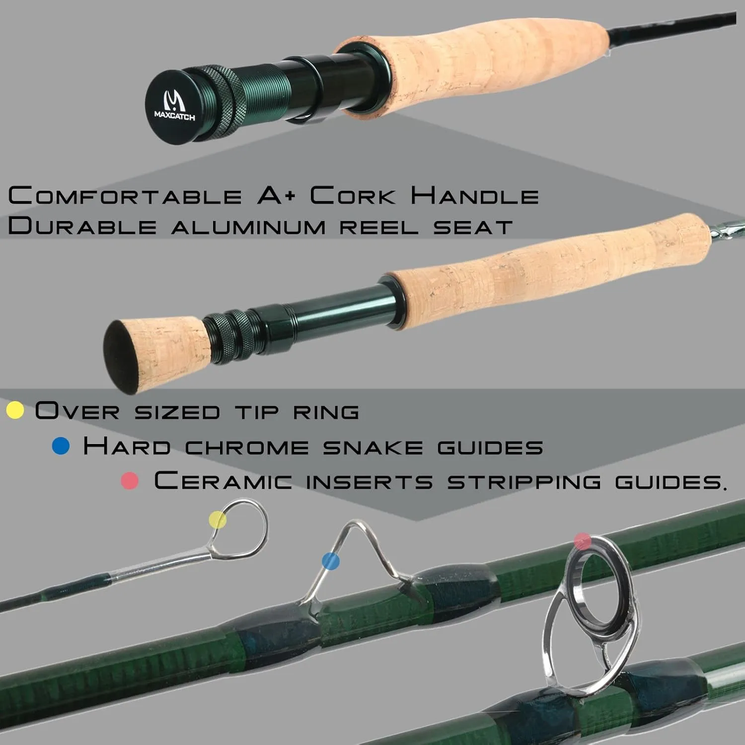M MAXIMUMCATCH Maxcatch Extreme Graphite Fly Fishing Rod 4-Piece 9 Feet with IM6 Carbon Blank, Hard Chromed Guides, A Cork Grip (Size:3/4/5/6/7/8/10wt)