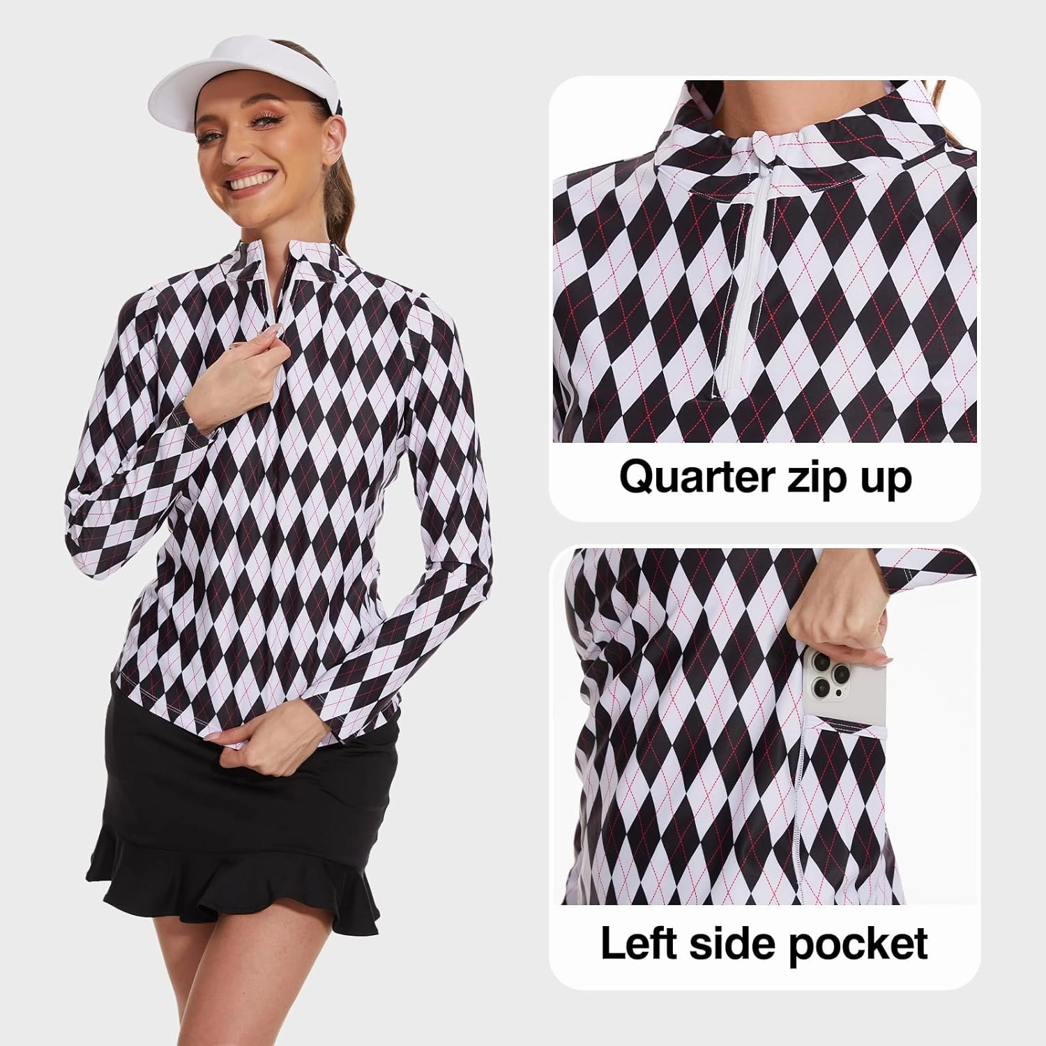 M MOTEEPI Womens Golf Shirt Long Sleeve Athletic Quarter Zip Pullover Sun Protection with Pocket
