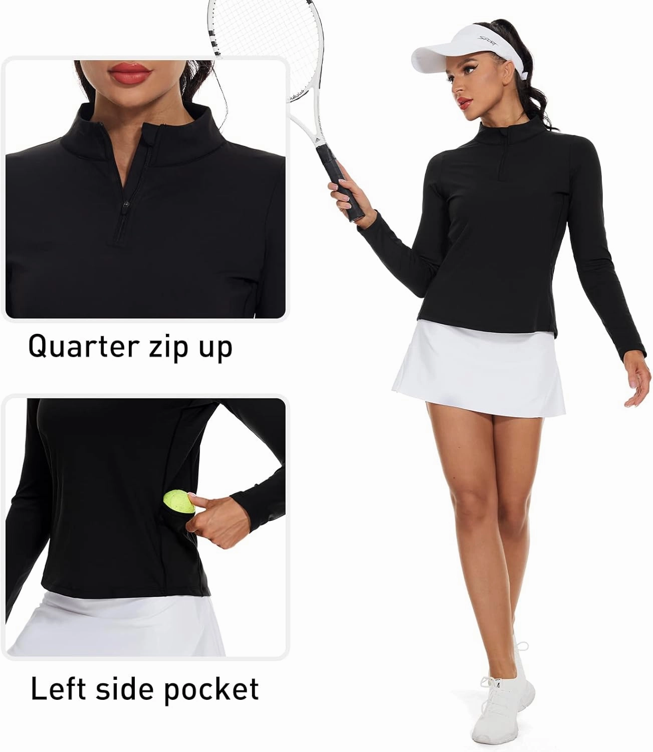 M MOTEEPI Womens Golf Shirt Long Sleeve Athletic Quarter Zip Pullover Sun Protection with Pocket