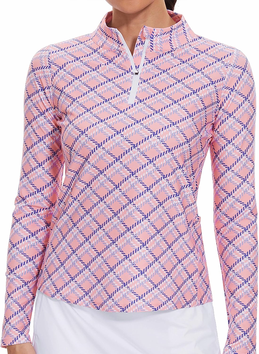 M MOTEEPI Womens Golf Shirt Long Sleeve Athletic Quarter Zip Pullover Sun Protection with Pocket