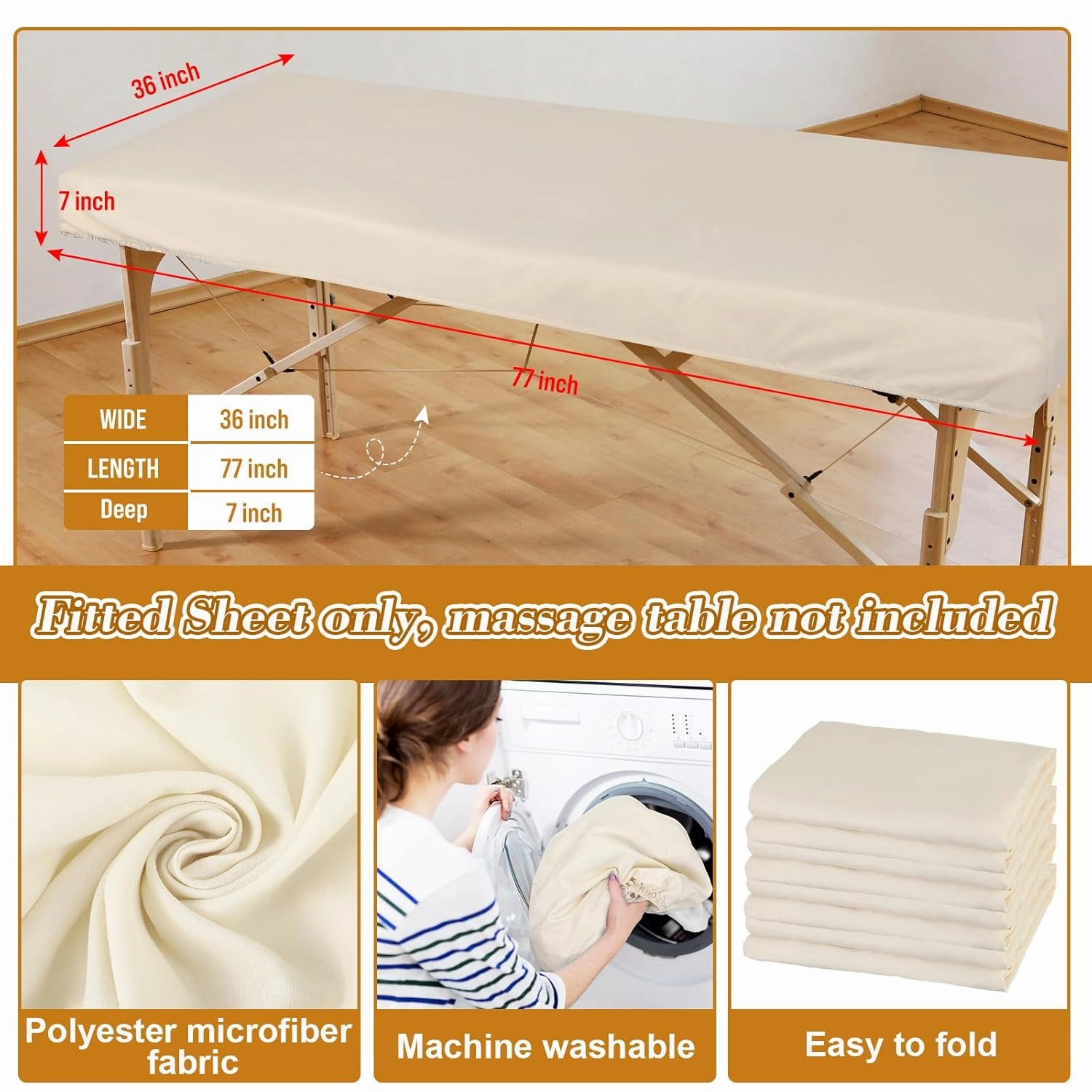 Macarrie 6 Pack Microfiber Massage Table Sheets Soft Massage Table Cover Reusable Spa Bed Sheets Salon Protective Cover Fitted(Beige)