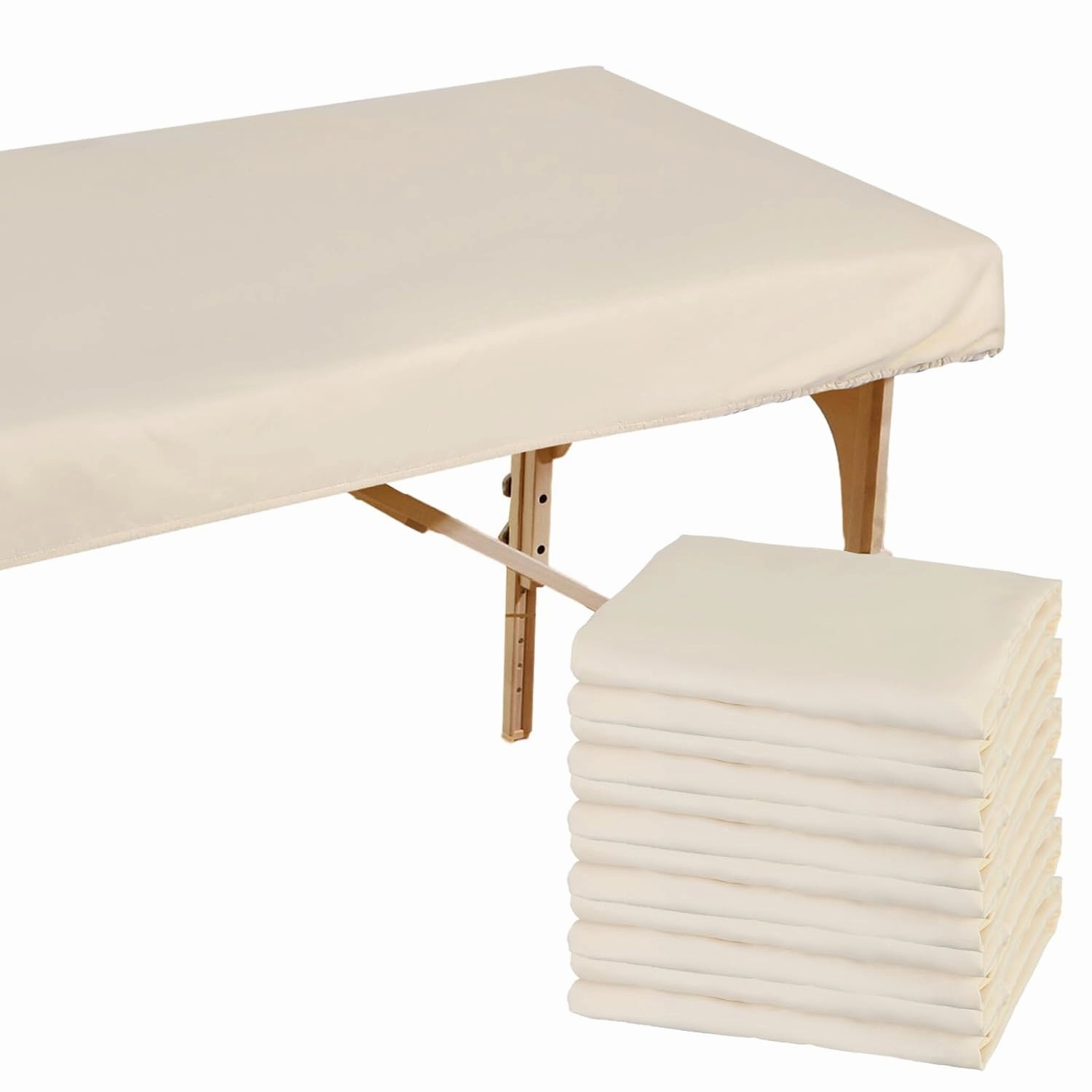 Macarrie 6 Pack Microfiber Massage Table Sheets Soft Massage Table Cover Reusable Spa Bed Sheets Salon Protective Cover Fitted(Beige)