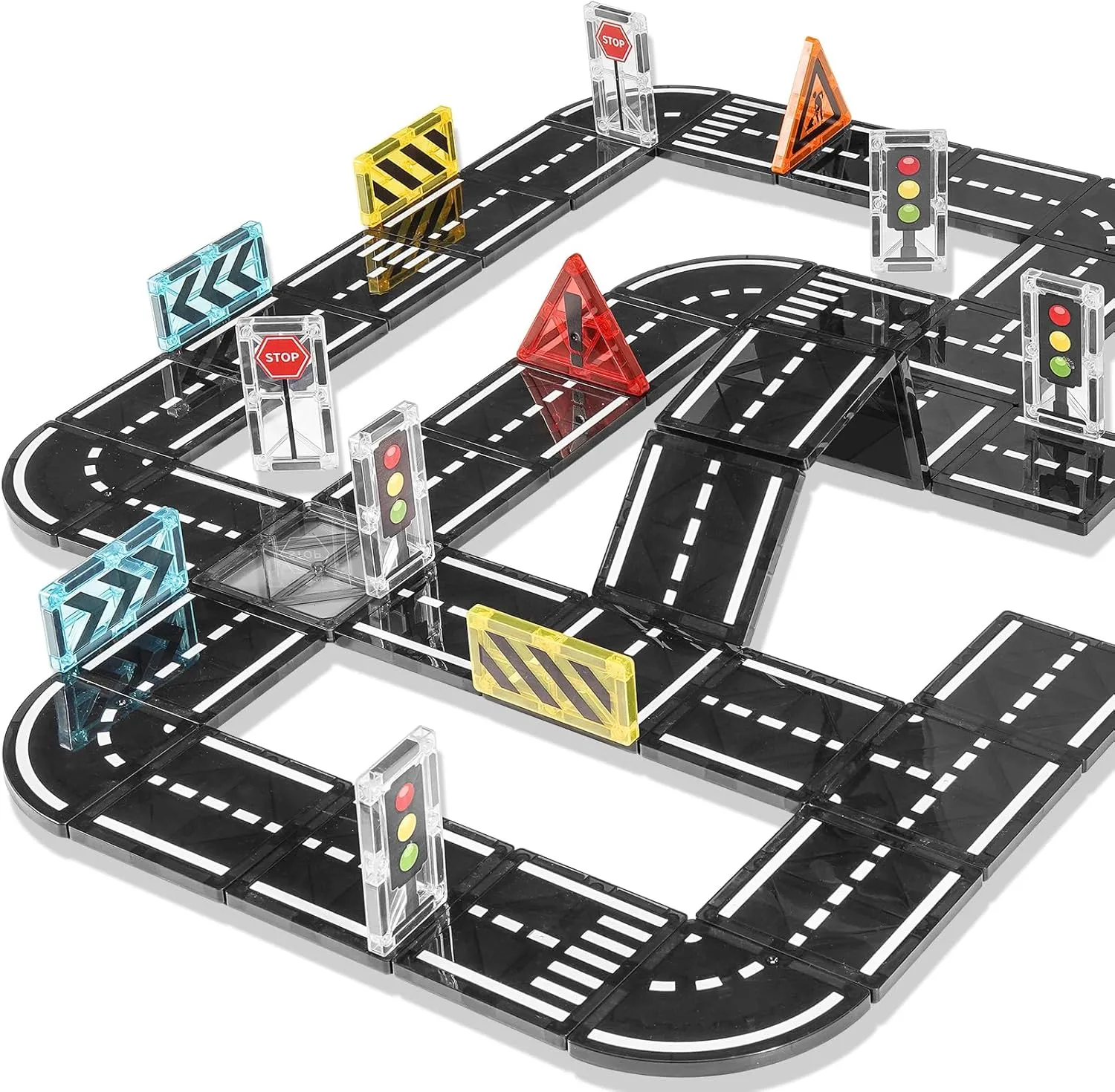 Magnetic Tiles Road Set 48 PCS, Magnet Tiles for Kids Ages 3-5 4-8 5-7, Expansion Magnetic Building Blocks Educational STEM Creativity Toys 3  Year Old Boys & Girls Toddlers Kids Gifts