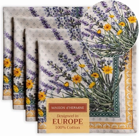 Maison d'Hermine Cloth Napkins Set of 4 100% Cotton Everyday Reusable Square Napkins Cloth Washable, Dinner, Party, Wedding, Restaurant, Spring/Summer (Fanny Lavender, 20" x 20")