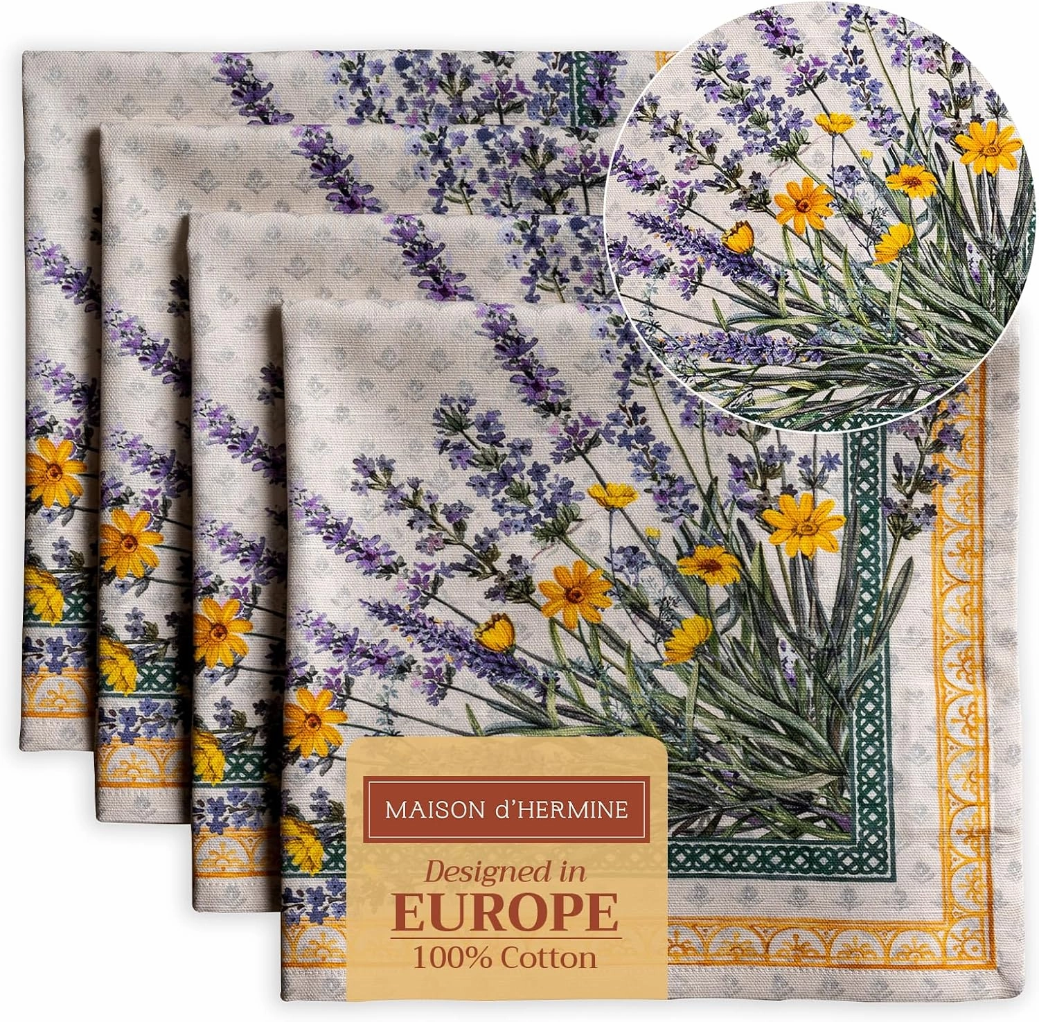 Maison d'Hermine Cloth Napkins Set of 4 100% Cotton Everyday Reusable Square Napkins Cloth Washable, Dinner, Party, Wedding, Restaurant, Spring/Summer (Fanny Lavender, 20" x 20")