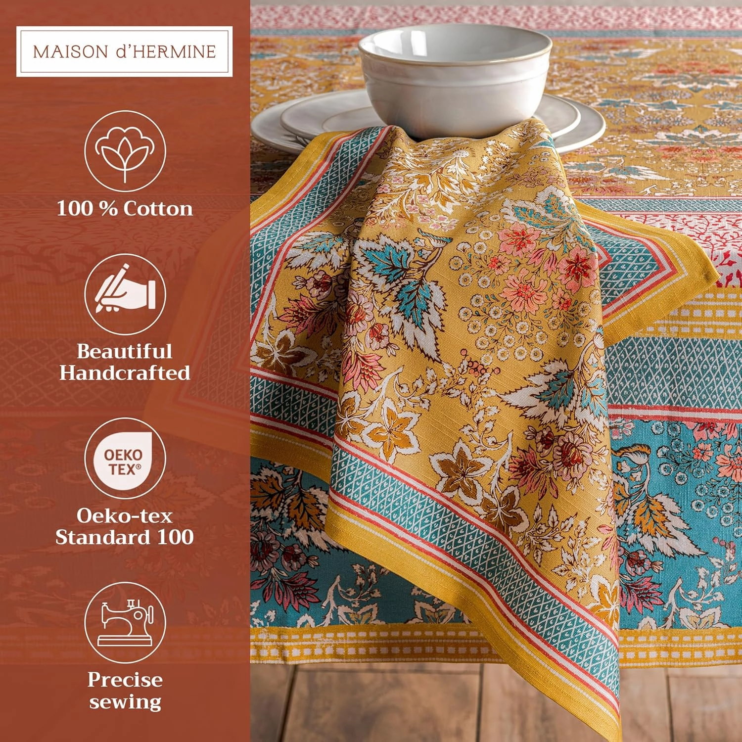 Maison d'Hermine Cloth Napkins Set of 4 100% Cotton Everyday Reusable Square Napkins Cloth Washable, Dinner, Party, Wedding, Restaurant, Spring/Summer (Marquise, 20" x 20")
