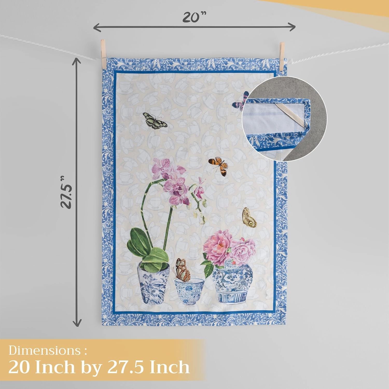 Maison d'Hermine Kitchen Towels Set of 3 100% Cotton 27.50" x 20" Reusable Cloth Tea Dish Towels Absorbent with Hanging Loop for Kitchen, Home, Dining, Cocktail Parties Spring/Summer (Canton)